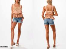 MISS ME Miss Me Women's Pink Sleeveless Peplum Crochet Top MISS ME Miss Me Women's Pink Sleeveless Peplum Crochet Top