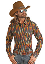 DALE BRISBY Rock & Roll Denim Panhandle Slim Men's Black Dale Brisby Cowboy Digital Aztec Snap Shirt 