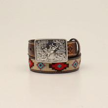 M & F 3D Boy's Youth Aztec Western Belt With Bull Rider Buckle 