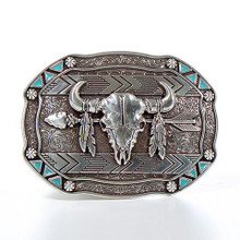 M & F Nocona Men's Skull Arrow Feather Western Belt Buckle 