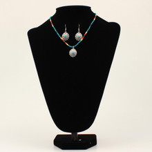 M & F Silver Strike Beaded Turquoise Western Necklace And Earrings Set  