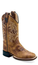 OLD WEST Old West Kid's Distressed Tan Square Toe Western Leather Cowboy Boot OLD WEST Old West Kid's Distressed Tan Square Toe Western Leather Cowboy Boot