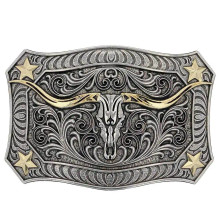 Montana Silversmiths Longhorn Steer Head Filigree Western Belt Buckle