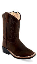 OLD WEST Old West Kid's Dark Brown Square Toe Leather Cowboy Boot 