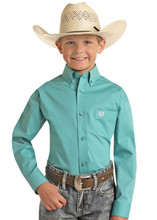 Panhandle Boy's Turquoise Poplin Button Down Western Shirt