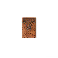 M & F Ariat Ostrich Print Tooled Leather Western Trifold Wallet  