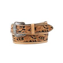 M & F Nocona Tooled Leather Western Belt & Buckle 