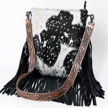 AMERICAN DARLING American Darling Women's Black & White Hairon Cowhide Fringe Messenger Bag AMERICAN DARLING American Darling Women's Black & White Hairon Cowhide Fringe Messenger Bag