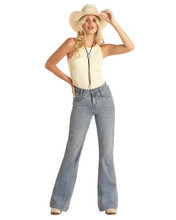 ROCK & ROLL COWGIRL Rock & Roll Denim Panhandle Slim Women's Smile Pocket High Rise Trouser Jean 