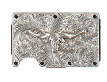 M&F Nocona Belt Men's Silver Scroll with Long Horns Utility 3D Wallet