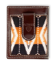M & F Ariat M&F Western Men's Brown Logo Fabric Leather Money Clip 