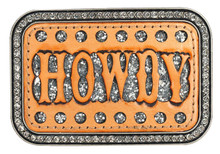 M & F M& F Western Blazin Roxx Women's Silver Howdy Wording Crystals Leather Belt Buckle 