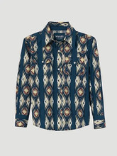 Wrangler Boy's Deep Turquoise Checotah Aztec Printed Snap Shirt