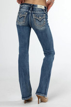 MISS ME Miss Me Women's Dark Wash Looped In Sparkle Embroidered Midrise Bootcut Jean 