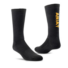 ARIAT Nester Hosiery Ariat Men's Black Mid Calf Cotton Pack of 3 Pair Socks 