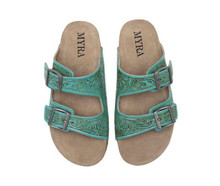 MYRA BAGS Myra Women's Turquoise Verdent Ranges Hand-Tooled Leather Sandals 