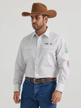 WRANGLER Wrangler Men's White Logo Mexico Western Snap Cotton Shirt 