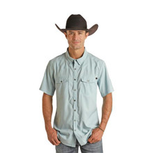PANHANDLE SLIM Rock & Roll Denim Panhandle Slim Men's Aqua Solid Ripstop Polyester Snap Shirt 