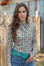 CINCH Cinch Women's Cream Western Print Snap Button Shirt 
