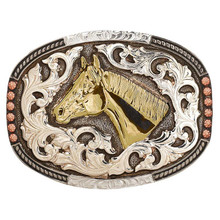 M & F M&F Crumrine Men's Tricolor Engraved Horse Head Silver Belt Buckle 