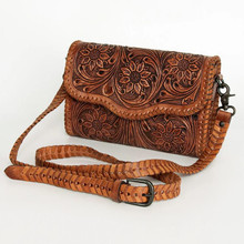 American Darling Women's Hand Tooled Leather Clutch With Strap