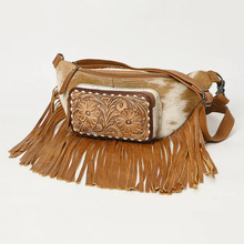 AMERICAN DARLING American Darling Women's Fanny Pack Hand Tooled Fringe Handbag Purse 