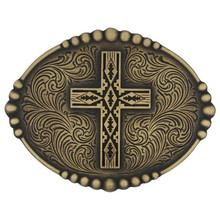 MONTANA SILVERSMITH Montana Silversmiths Men's Oval Ball Edge Cross Faith Of The Southwest Buckle 