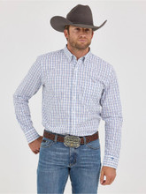 WRANGLER Wrangler Men's White & Blue Cody Johnson Plaid Button Down Shirt 