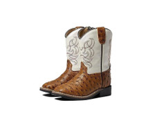 OLD WEST BOOTS Old West Boy's Brown & White Ostrich Print Foot Cowboy Boot 