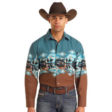 PANHANDLE SLIM Rock & Roll Denim Panhandle Slim Men's Peacock Cowboy Border Shirt 