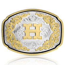 MONTANA SILVERSMITH Montana Silversmiths Silver Engraved Gold Western "H" Initial Buckle 