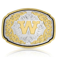 Montana Silversmiths Silver Engraved Gold Western "W" Initial Buckle