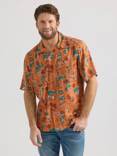 WRANGLER Wrangler Men's Aloha Orange Coconut Cowboy Snap Front Camp Shirt 