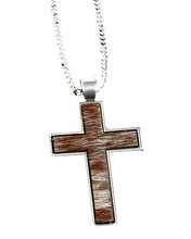 M & F M&F Western Silver Strike Men's Silver Calf Hair Cross Pendant Necklace M & F M&F Western Silver Strike Men's Silver Calf Hair Cross Pendant Necklace