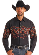 PANHANDLE SLIM Panhandle Slim Men's Black Aztec Print Border Shirt 