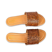 MYRA BAGS Myra Women's Brown Ellie Hand-Tooled Sandals 