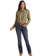 Panhandle Slim Women's Olive Paisley Patchwork Snap Shirt