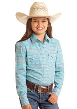 PANHANDLE SLIM Panhandle Slim Girl's Turquoise Southwestern Stripe Snap Shirt 