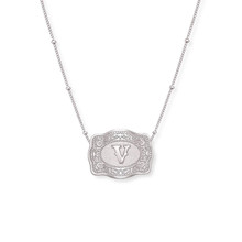 SpurWest Silver Initial "V" Mini Belt Buckle Necklace