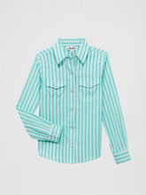 WRANGLER Wrangler Girl's Teal Striped Western Snap Shirt 