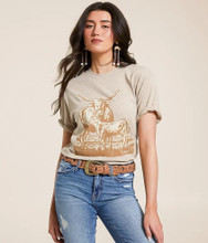 ARIAT Ariat Women's Oatmeal Heather Longhorn Boyfriend T Shirt ARIAT Ariat Women's Oatmeal Heather Longhorn Boyfriend T Shirt