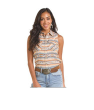 Panhandle Slim Women's Cream Sleeveless Jacquard Snap Shirt