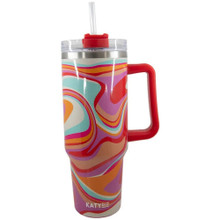 THE CENTRAL LINK Katydid Groovy Swirls Multicolored Insulated Tumbler Cup With Handle 