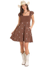 Rock & Roll Denim Women's Brown Aztec Embroidered Mini Dress
