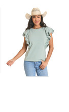 Panhandle Slim Women's Jade Flutter Sleeve Lace Trim Top