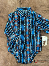 WRANGLER Wrangler Kid's Blue Aztec Print Long Sleeve Onesie WRANGLER Wrangler Kid's Blue Aztec Print Long Sleeve Onesie