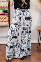 Rockin A Design Women's Black & White Lasso Your Longhorn Tiered Ruffle Pants