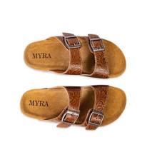 MYRA BAGS Myra Brown Maggie Embossed Leather Sandals MYRA BAGS Myra Brown Maggie Embossed Leather Sandals