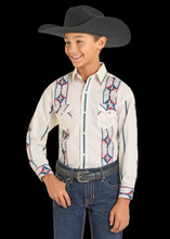 PANHANDLE SLIM Panhandle Slim Boy's Cream Modern Vintage Diamond Stripe Snap Shirt 