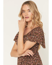ANGIE Angie Women's Dark Brown Floral Print Mini Dress ANGIE Angie Women's Dark Brown Floral Print Mini Dress